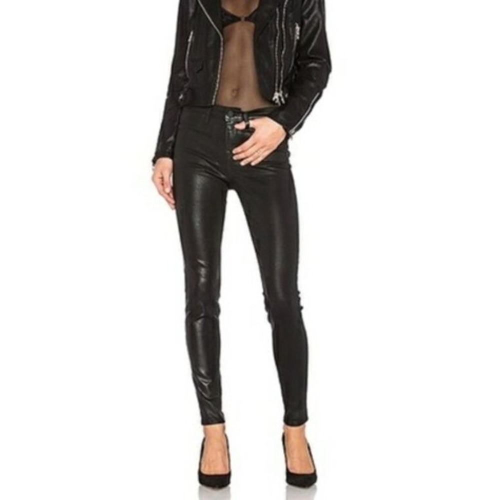 Anthropologie Level 99 Mid Rise Black Coated Skinny Pants Women's Size 26